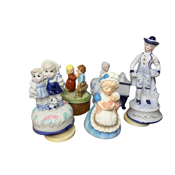 Sankyo Other - Vintage wind up musical Man woman piano boy girl baby 5 pieces 4 musical